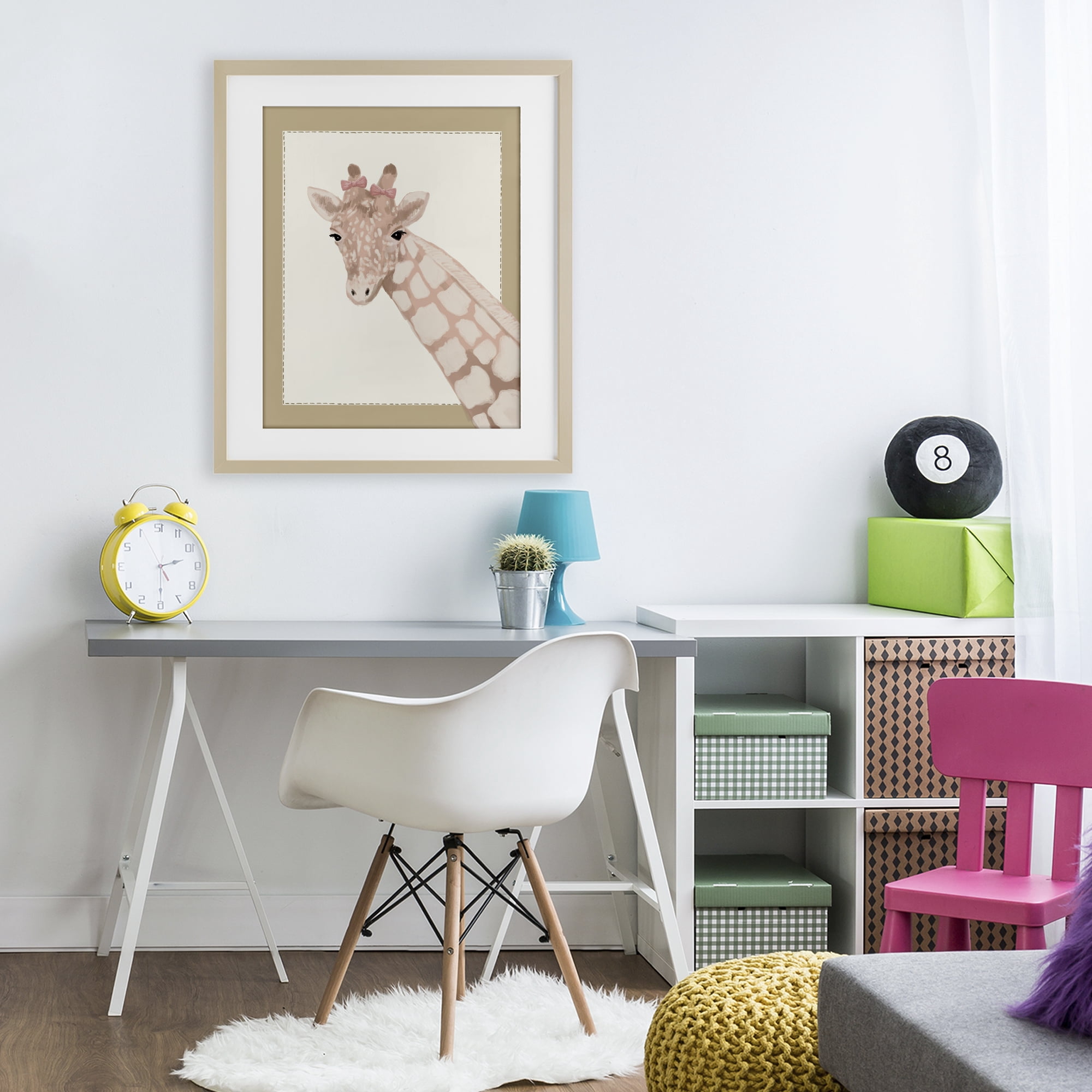 Stupell Industries Sweet Giraffe with Bows Birch Framed Print Under Glass, design by Sadie Harper