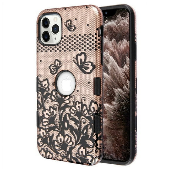 Apple iPhone 11 PRO Phone Case Stylish Dual Layer Hard PC & TPU Rubber Silicone Full Body Protective Hybrid Armor Heavy Duty Grip Bumper Sturdy Shockproof Cover [Lace Floral] for Apple iPhone 11 Pro