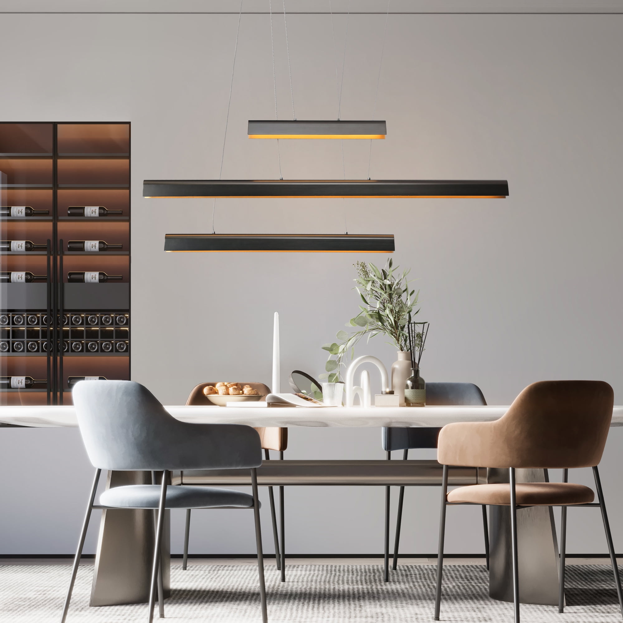 Modern 3-Light LED Chandeliers Island Lights for Kitchen Island - Gold