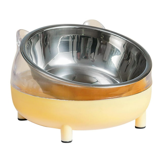 Yinanstore Raised Stainless Steel Bowl with Cat Stand , Yellow
