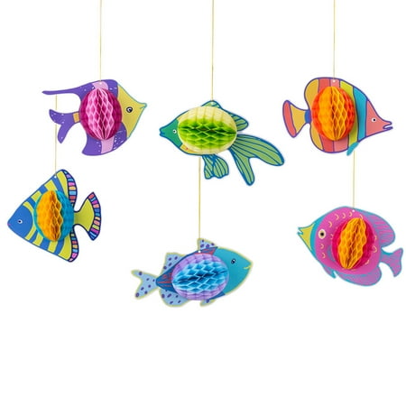 

1 Set of 6Pcs Tropical Fish Honeycomb Paper Ball Decoration Ornament Pendant Party Supplies (Colorful)