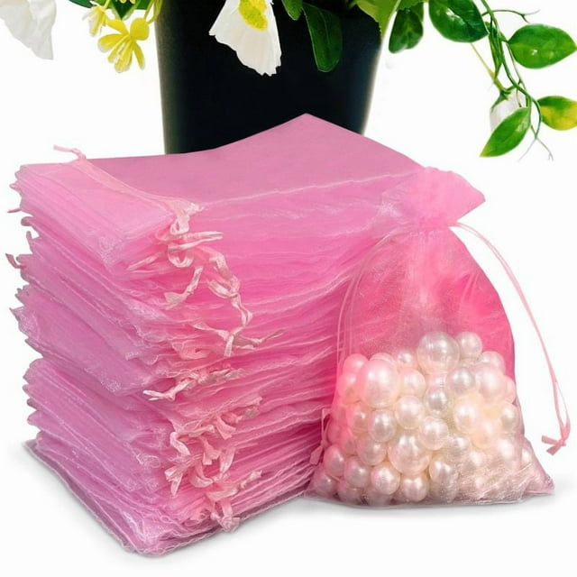 jfhsbd Tool 100 4X6-Inch Rose Organza Mesh Bags with Ropes, Suitable for Candy Jewelry Parties and Wedding Gifts