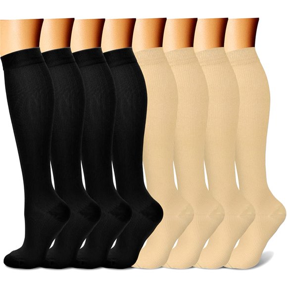 CHARMKING Chaussettes de Compression pour Femmes & Hommes (8 Paires) 15-20 mmHg Gradué Cuivre Soutien Idéal pour Enceinte, Infirmières - Améliore la Performance, Circulation, Genou Haut & Grand Mollet (S/M, Multi 05)