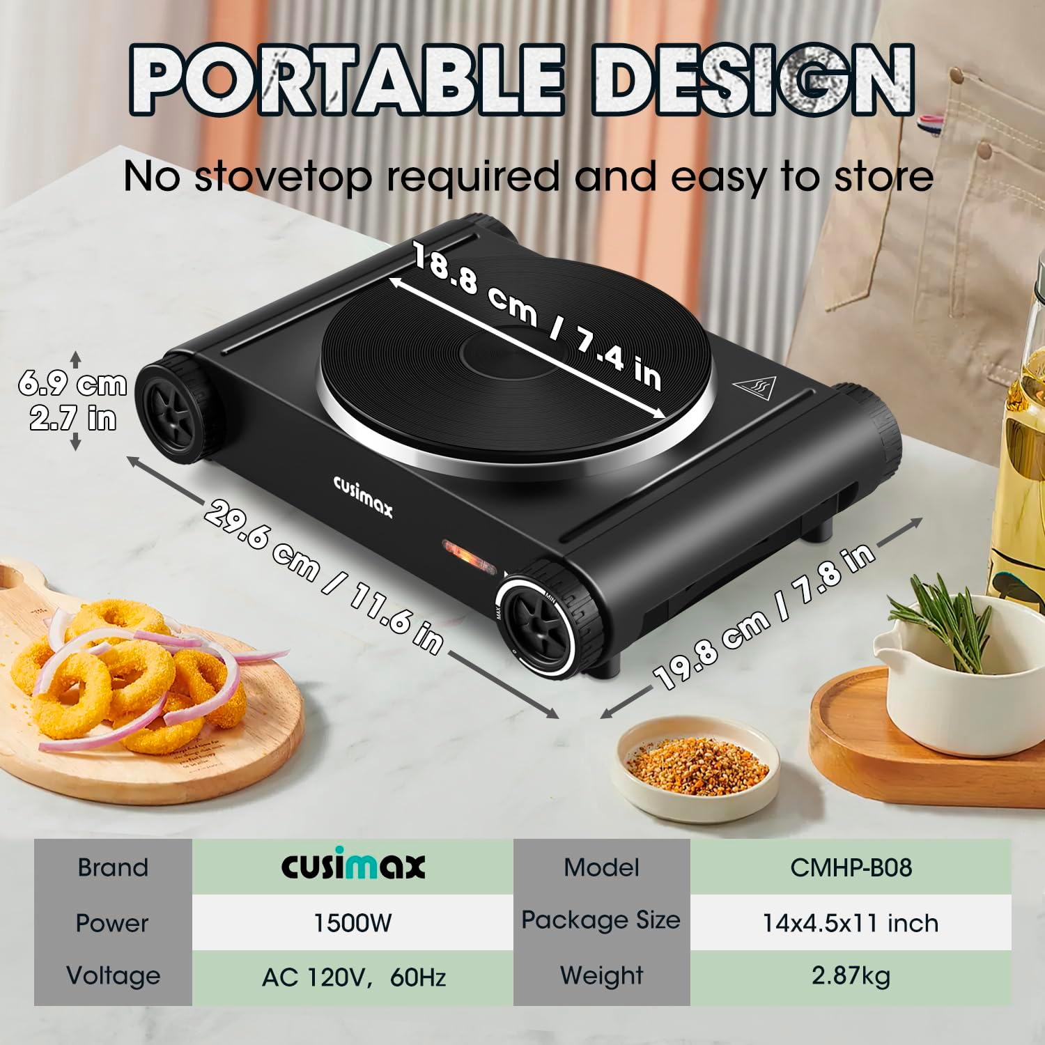 1500W Electric Portable Hot Plate with Temperature Controls, Compatible for All Cookwares