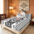 thumbnail image 3 of Manfei Tribal Geometric Aztec Bed Sheets, Southwest Bohemian Fuul Size Sheets, Black and White, Black Reversible 4pcs1 Flat Sheet + 1 Fitted Sheet + 2 Pillowcases, 3 of 6