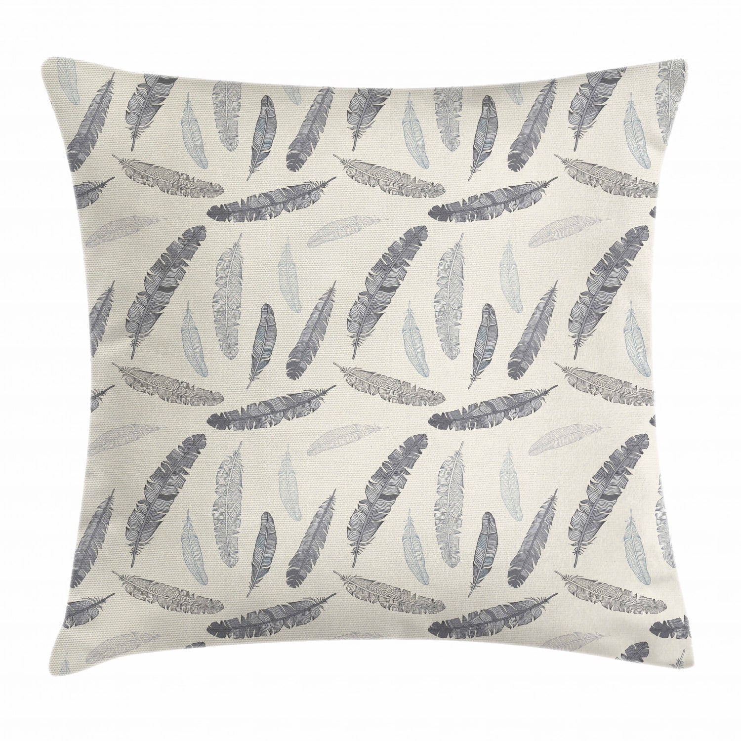 Feather Throw Pillow Cushion Cover, Pattern of Quills Hand Drawn Tribal