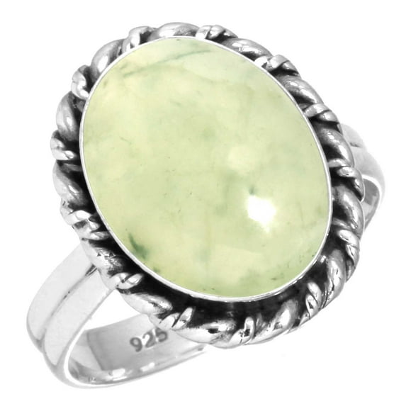 925 Sterling Silver Ring For Women - Men Green Genuine Prehnite Gemstone Silver Ring Size 13 Boho Silver Ring Size 13 Cocktail Party Gift For Wife 925 Silver Gemstone Jewelry