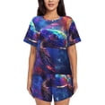 thumbnail image 1 of Xecao Starry Sky Turtle Pattern Women's Short Sleeve Pajama Set Soft Sleepwear Lounge Set with Button Front Top and Drawstring Shorts with Pockets-3X-Large, 1 of 6