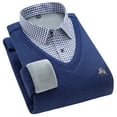 thumbnail image 5 of Suéter de cuello de camisa de manga larga de dos piezas falso acolchado de terciopelo para hombre, suéter casual cálido, otoño e invierno, 5 of 5