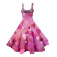 thumbnail image 4 of LWavelet 2026 Valentine's Coffee Date Spaghetti Strap Dress, Heart Print Slimming Waist Flared Valentine Sundress Watermelon Red M, 4 of 4