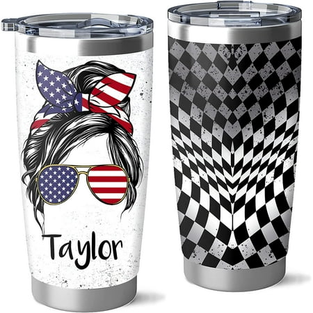 

Design Racing Checkered Flag Pattern Patriotic Us Flag And Racing Speed Skinny American Tumbler Stainless Steel With Lid Tumbler Cup 20oz