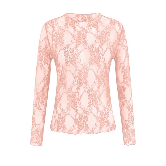 XEDZYT Long Sleeve Shirts for Women Lace Crewneck Slim Fit Tops Goingout Fashion Clothes Size L