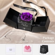 Emibele Preserved Rose Flower with Heart Necklace, Eternal Purple Rose Gifts for Her Women Mom Wife Grandma on Mothers Day Anniversary Birthday Valentines