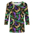 thumbnail image 4 of Cavosen Carnival Womens 3/4 Sleeve Tops T Shirts Mardi Gras Mask Graphic Print Blouse Round Neck Party Festival Shirts Loose Trendy Holiday Tops Dressy Party Funny T-Shirt L, 4 of 5