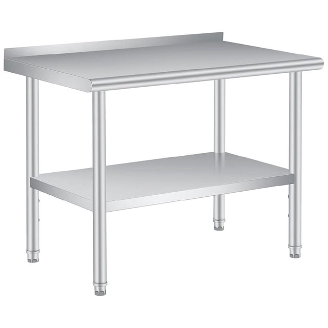 Bingirl 48 x 24 Inches Commercial Heavy - Duty Stainless Steel Prep Table with Backsplash and Adjustable Under Shelf for Kitchen and Restaurant Business