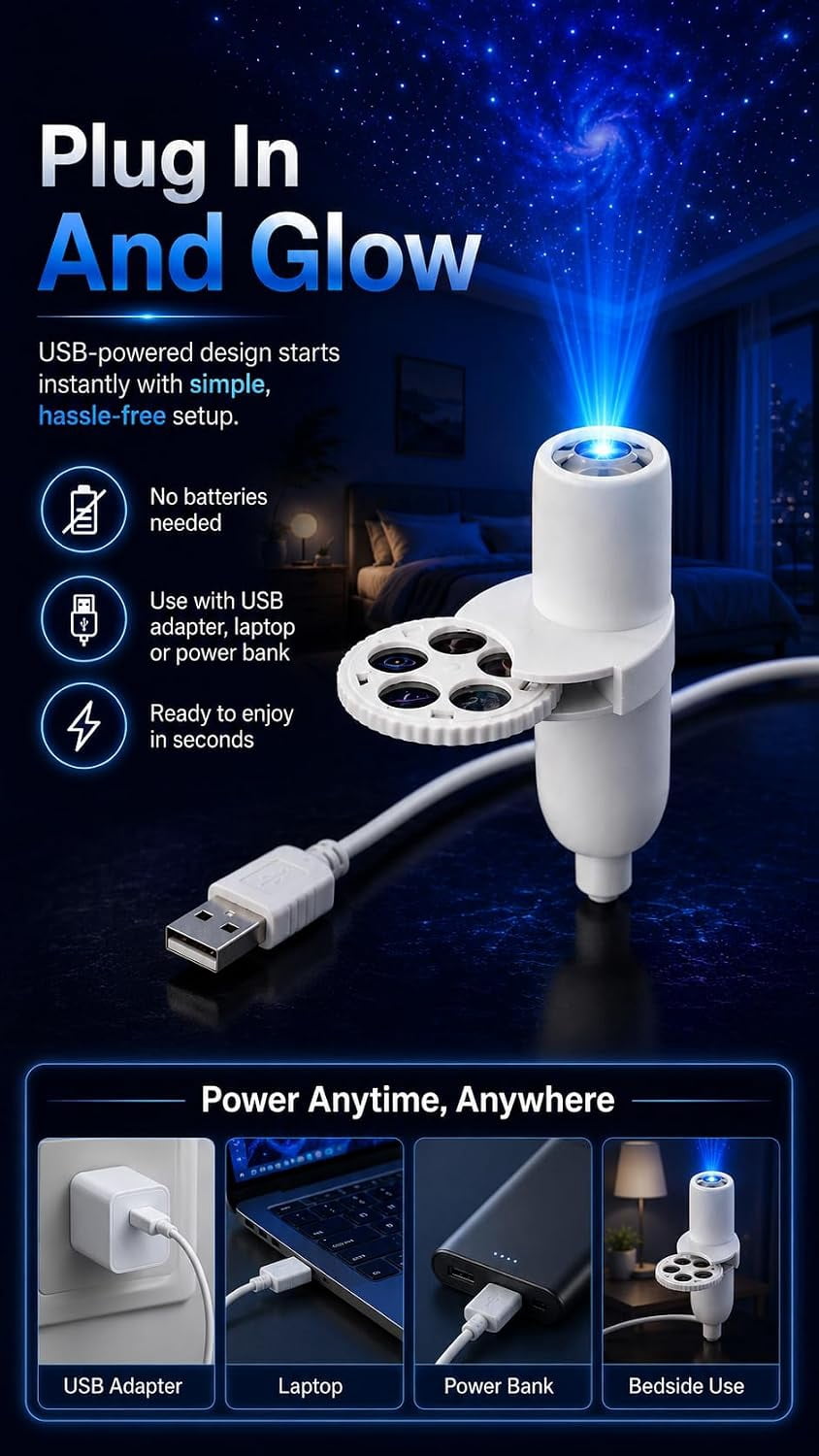 Uktrendzone Projector, Moon Galaxy Night Light for Bedroom | LED Starry Sky Lamp with 360 Degree Flexible Gooseneck, USB Powered Galaxy Light for Home Decor Sleep Mood Lighting(15 patterns)