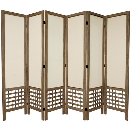 Oriental Furniture 67'' Tall Open Lattice Fabric 6 Panel Room Divider