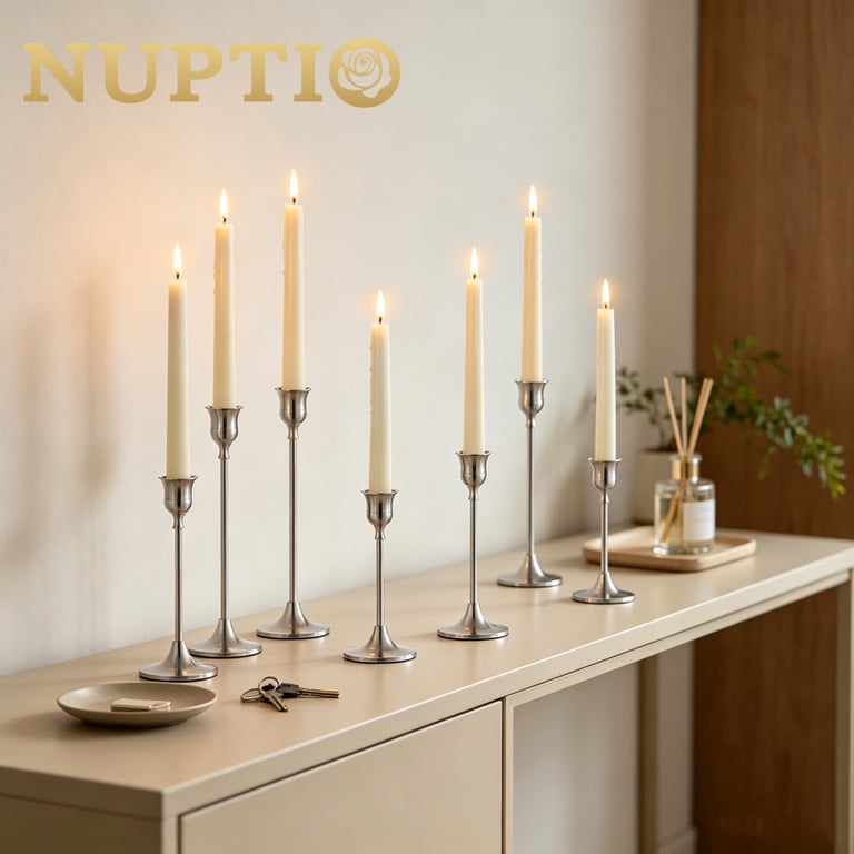 Nuptio Silver Taper Candlestick Holders, Set of 3 photo 4