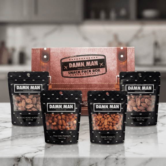 Damn Man Hot Honey Assorted Nuts Snack Mix Roasted Crunchy Resealable Bags Gift Set 4-Pack 1 lbs