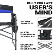 KingCamp Padded Outdoor Chair with Table and Pockets, Black/Blue (2 Pack)
