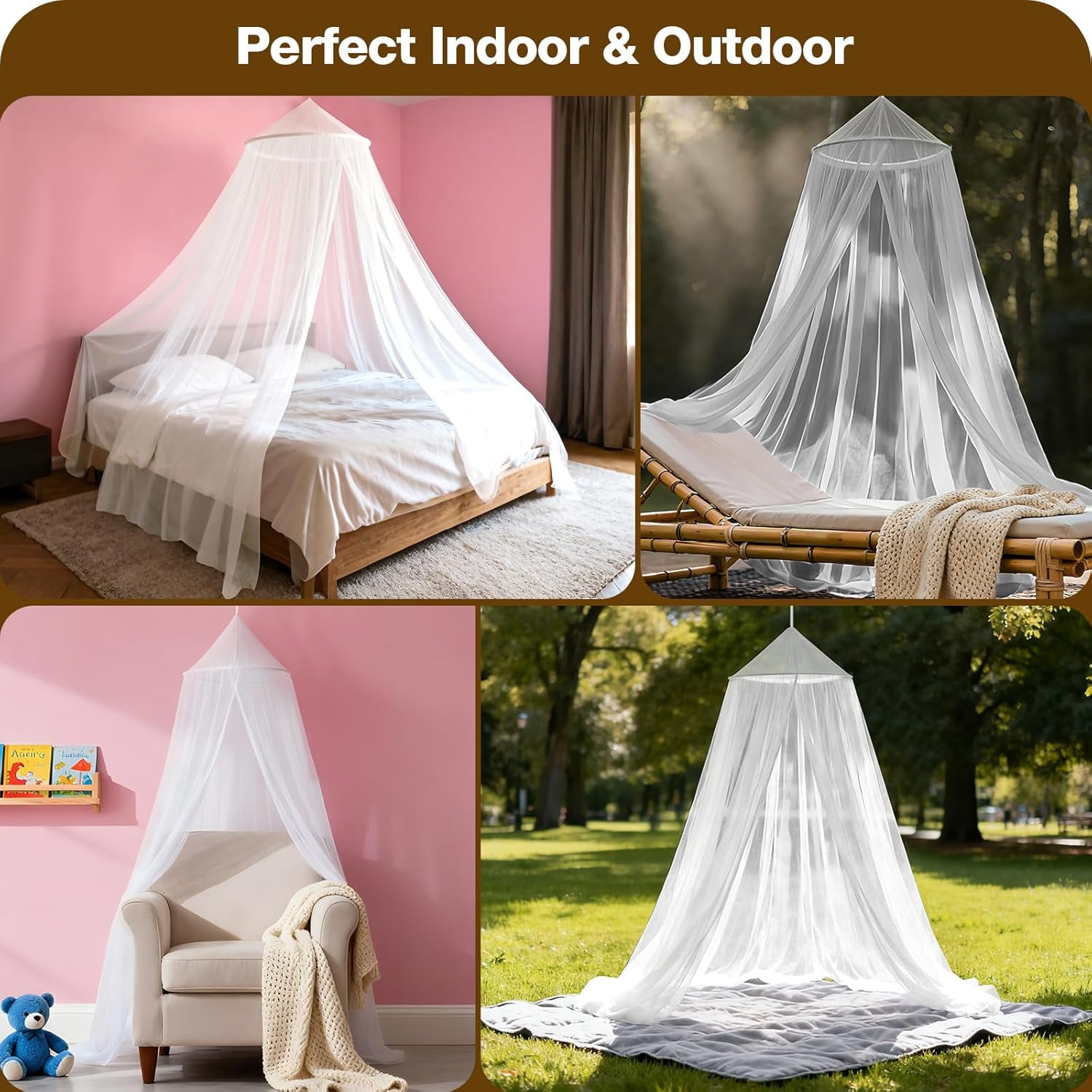 White Bed Canopy for Girls,Kids Princess Round Dome Bed Curtain, Dreamy Mosquito Netting for Girls, Bedroom Accessories, Ceiling Tent