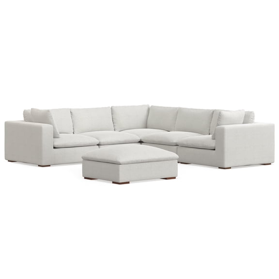 Simpli Home Jasmine Corner Sectional Modular Sofa and Ottoman Set in Performance Fabric