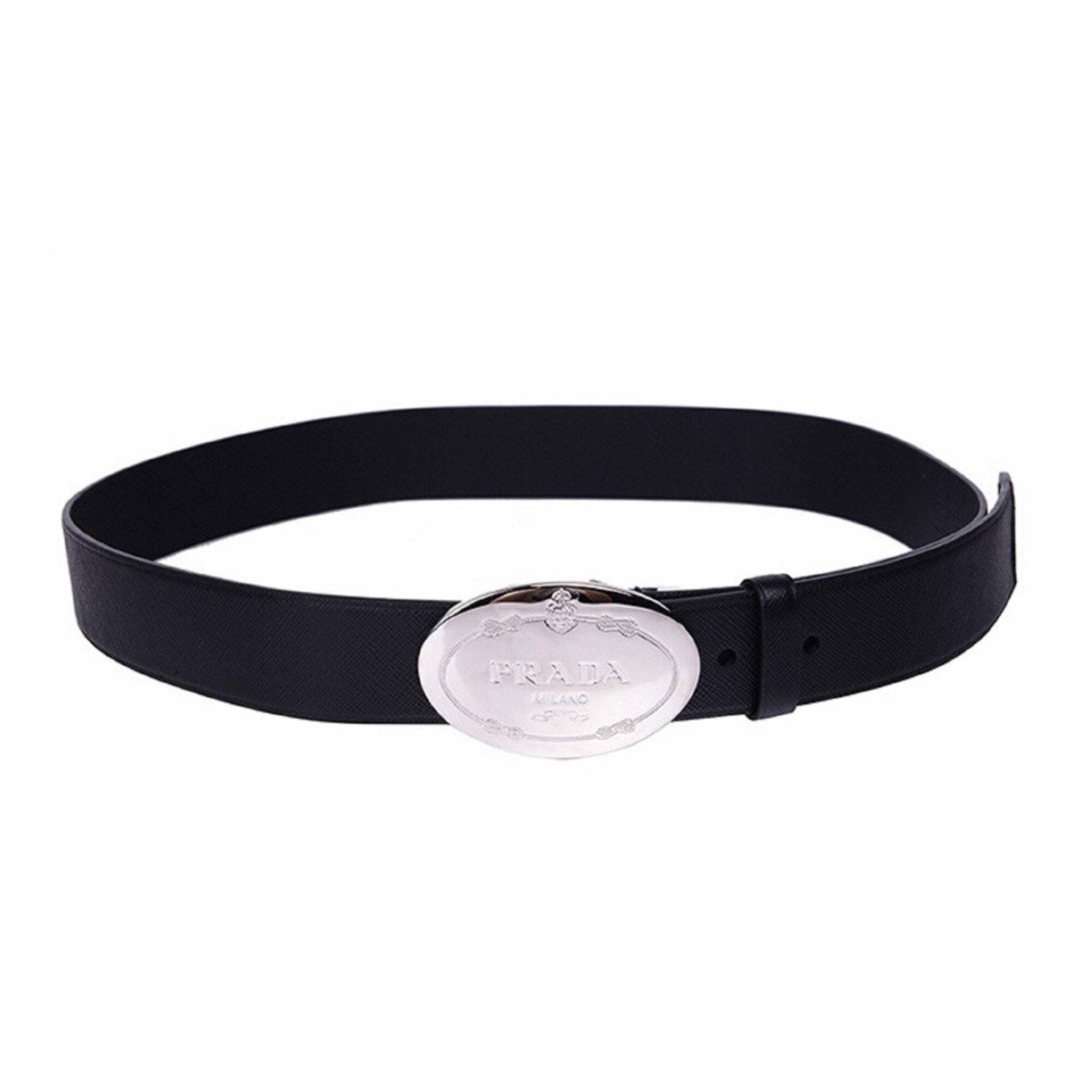 Authentic black Prada belt silver hardware small Amazon.com: Prada Black Saffiano Leather Belt Oval Plaque  main image 3