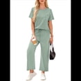 thumbnail image 3 of Traje de Dos Piezas para Mujer, para Viajes y Vacaciones, con Corta y Pantalones Anchos, Informal Verde L, 3 of 6
