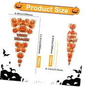 SKYSONIC 100Pcs Cone Bags Scary Pumpkin Pattern Candy Cookie Bag Triangle Plastic Pouch with 100Pcs Ties for Popcorn Goodie Birthday Party Favor