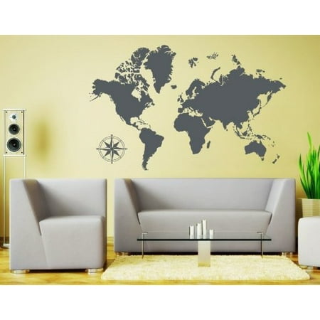 detailed world map wall decal - educational wall decal, map sticker