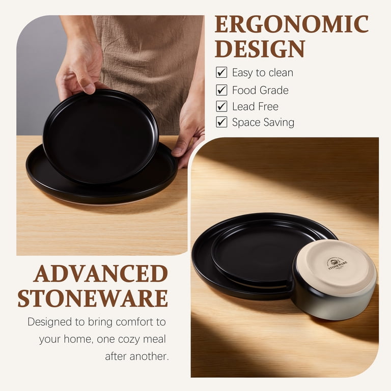 Vesteel 6-Piece Matte Black Stoneware Dinnerware Set for 2 photo 4