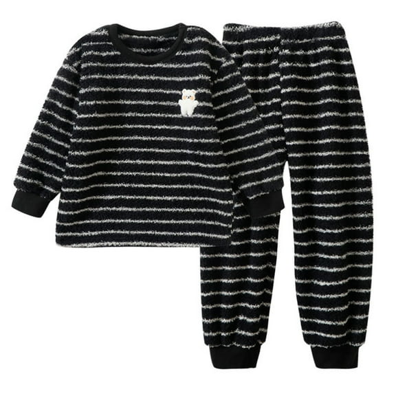DHFJKG Boy Girl Striped Fuzzy Winter Outfit 2 Piece Sets Long Sleeve Crewneck Pullover Elastic Waist Ankle-Tied Pants Home Relaxation Outfits For Kids 3-16 Years Old Leisure Outfit
