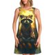 thumbnail image 1 of Easygdp Tree Meditating Raccoon para Vestido Transpirable de Mujer, Vestido Suelto de Manga Corta con Pliegues y Bolsillos para el Verano, 1 of 7