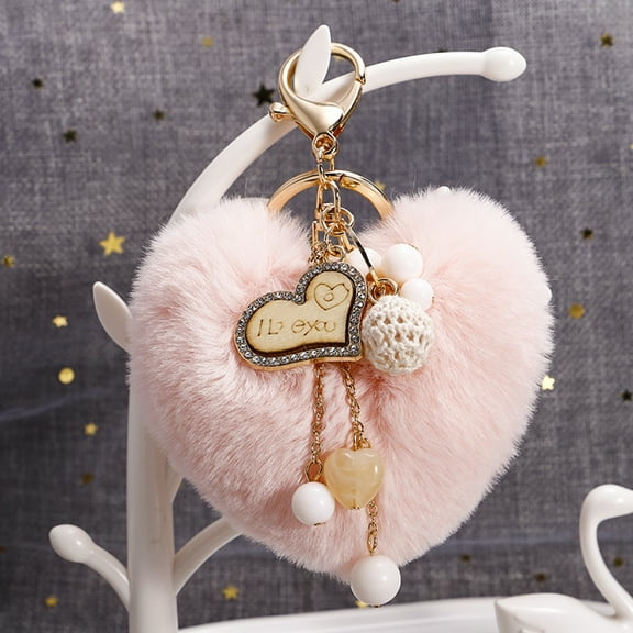 Naierhg 2Pcs Plush Heart Shape Pendant Keychain Car Key Ring Holder Bag Pouch Hanging Decor