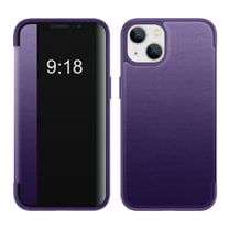Flip Case for iPhone 15, Clear View Window Lychee Pattern PU Leather Folio Cover with Magnetic Closure Shockproof Full Protection Case for iPhone 15, Purple