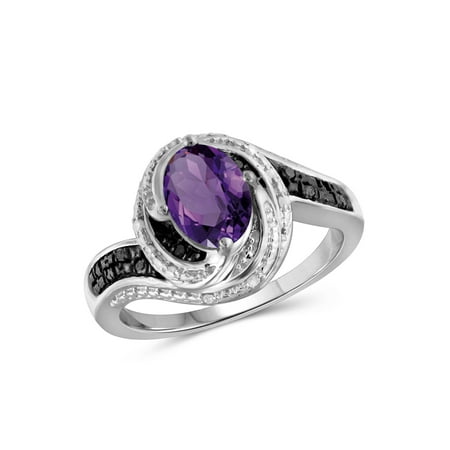 JewelersClub 1.35 Carat Amethyst Gemstone and 1/10 Carat Black and White Diamond Ring