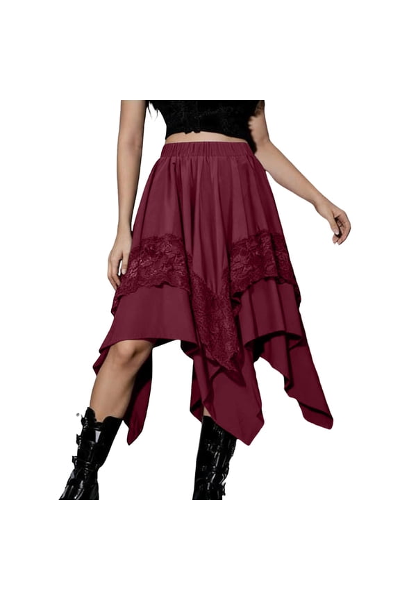 Midi Skirts for Women,High Low Skirts,Solid Color Gothic Punk Style Midi Skirt Fashion Streetwear For Summer Season Skirts