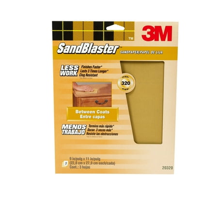 3M SandBlaster Sandpaper with NO-SLIP GRIP Backing, Gold, 9 in. x 11 in., 320 Grit, 3