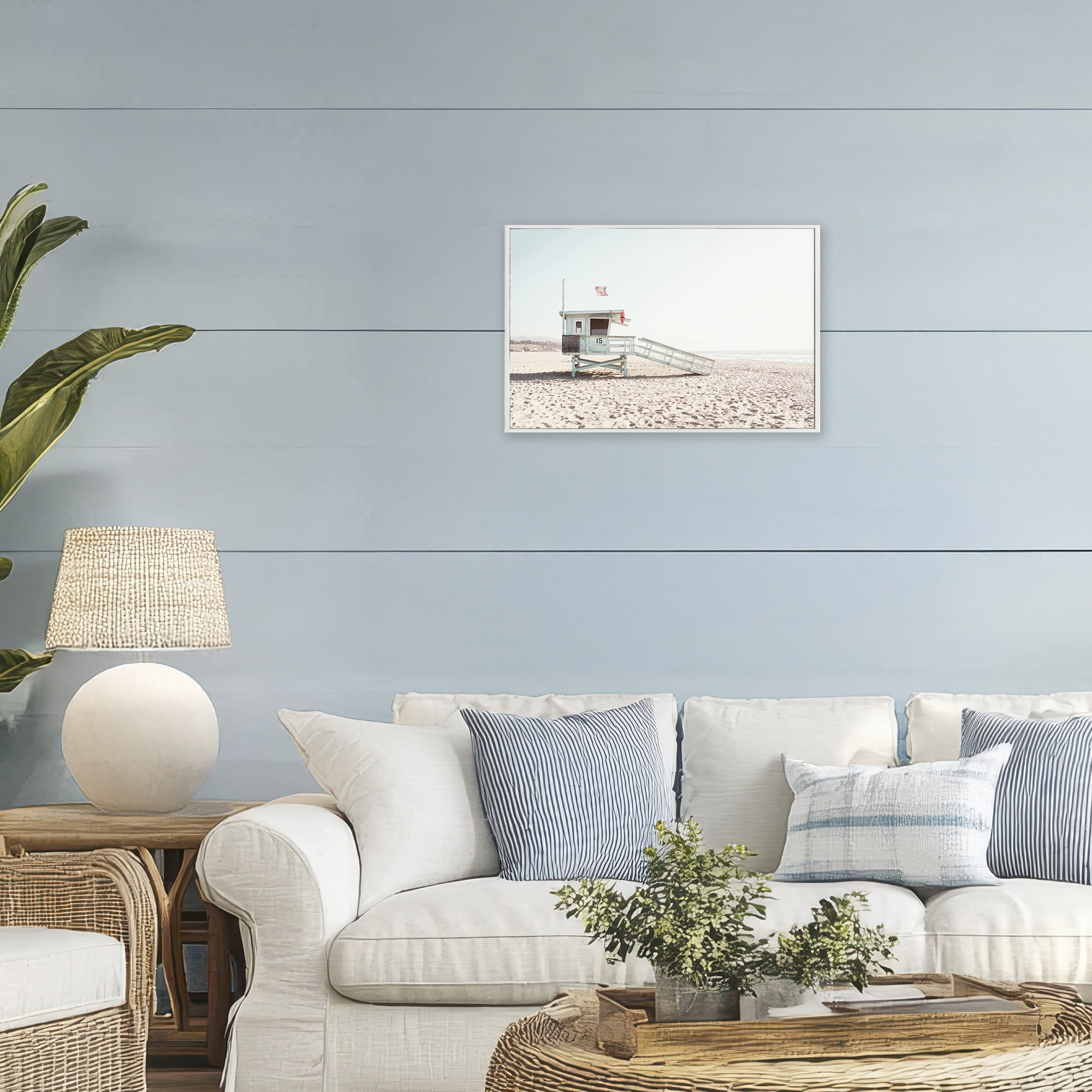 Lifeguard Hut Sunny Day White Framed Giclee Art, design by Sisi and Seb