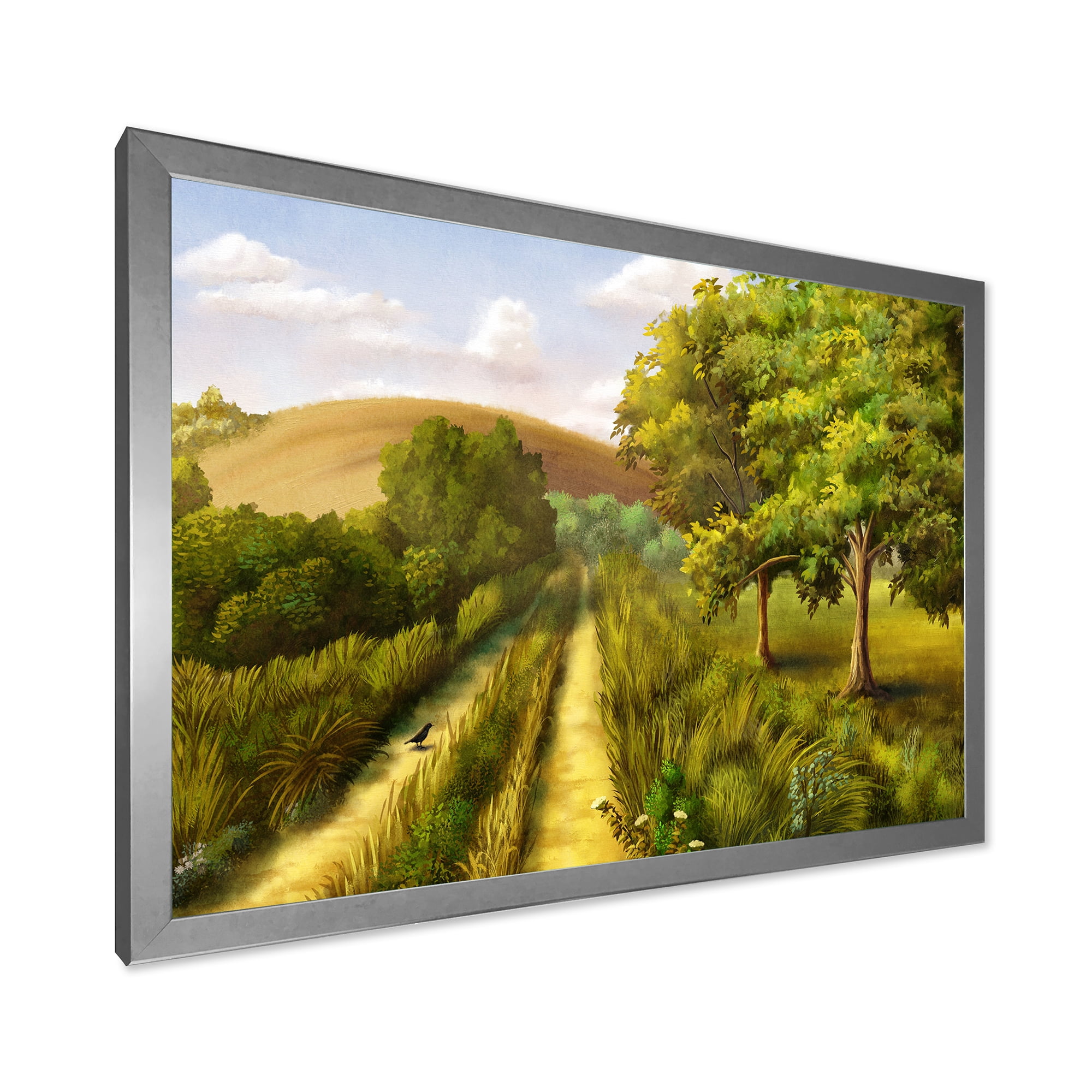 Vital Country Road During Summer 32 in x 24 in Framed Painting Canvas Art Print, by Designart