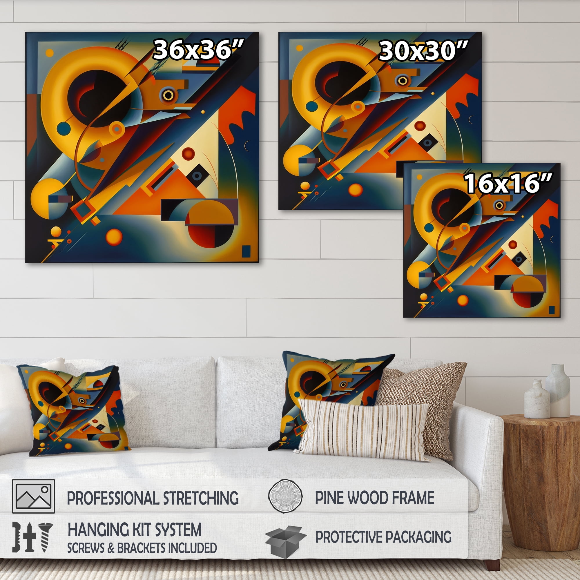 Designart Multicolor Geometric Orange Shapes V Canvas Wall Art