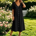 thumbnail image 5 of Ovbmpzd Casual Summer&nbsp;Dresses&nbsp;for Women Plain Linen Loose Button-Down Black Smocked Maxi V-Neck Shift Womens&nbsp;Dresses,L, 5 of 6