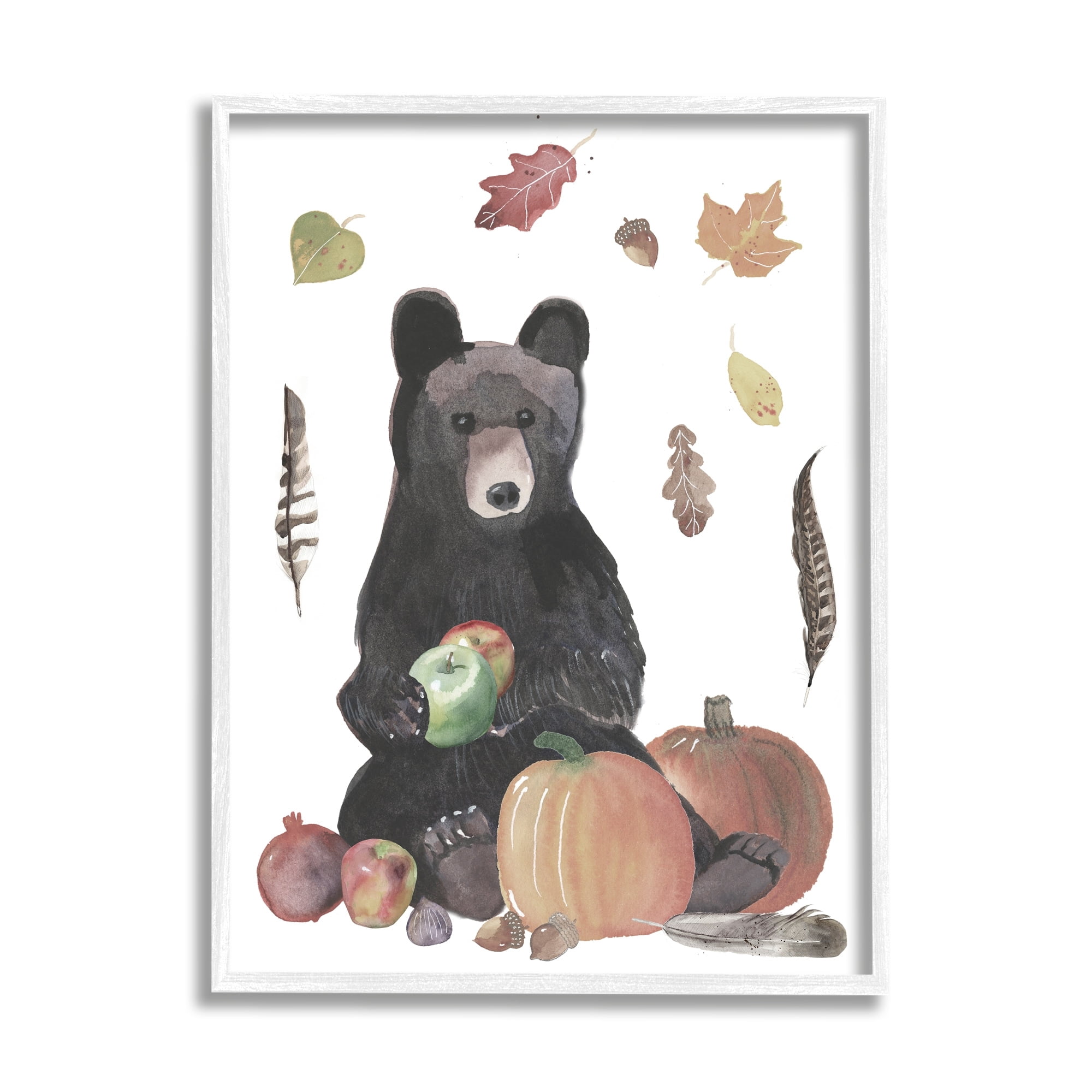 Stupell Industries Bear Cub Holding Apples Autumn Foliage and Pumpkins, 16 x 20,Design by Alicia Longley