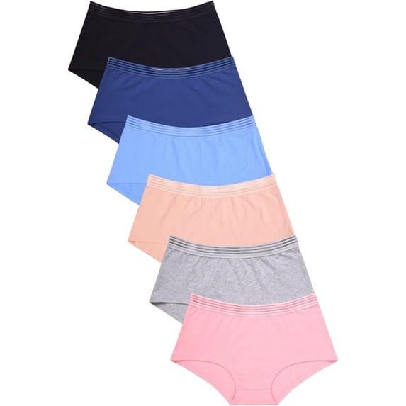 247 Frenzy 24F-LP1607CB-XL Women Essentials Sofra Cotton Blend Solid Boyshort Panty, Assorted Color - Extra Large - Pack of 6