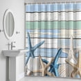 thumbnail image 5 of Blue White Shell Starfish Shower Curtain for Bathroom Decor, Blue Green Wood Grain Waterproof Fabric Shower Curtain, 48"x72" Set with 12 Hooks, 5 of 9