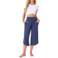 thumbnail image 2 of Pantalones de yoga de pierna ancha para mujer INSPIRE CHIC con bolsillos, casuales, recortados, capri, para hacer ejercicio, sudaderas XS en color navy, 2 of 6