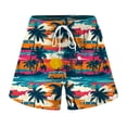 thumbnail image 4 of felwors Women's Gold Palm Tree Print Shorts Elastic Drawstring Waist Black Summer Beach Casual Shorts with Pockets (Light Yellow, S), 4 of 5