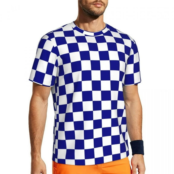 T Shirt For Men Blue And White Checkerboard Sports T-Shirt Racing Flag Checkered Popular T-Shirts Me