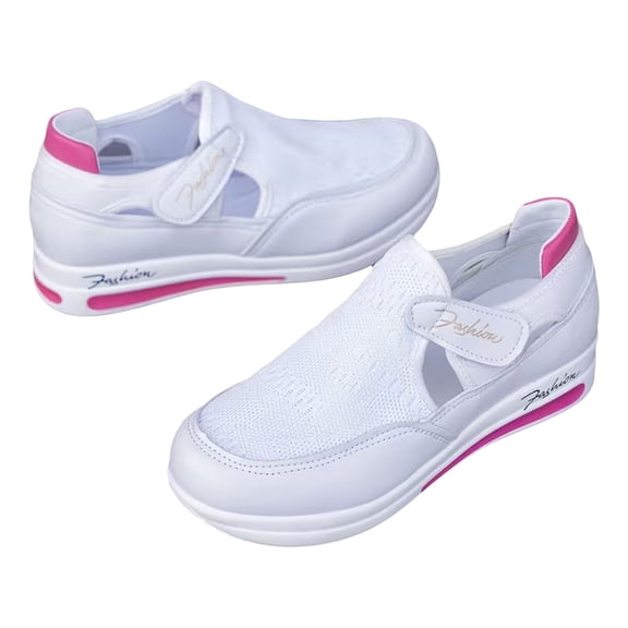 Women's Orthopedic Shoes Casual Breathable Mesh Flat Sneakers Round Toe Thick Heel Buckle Hook Loop Work Shoes White Size 9