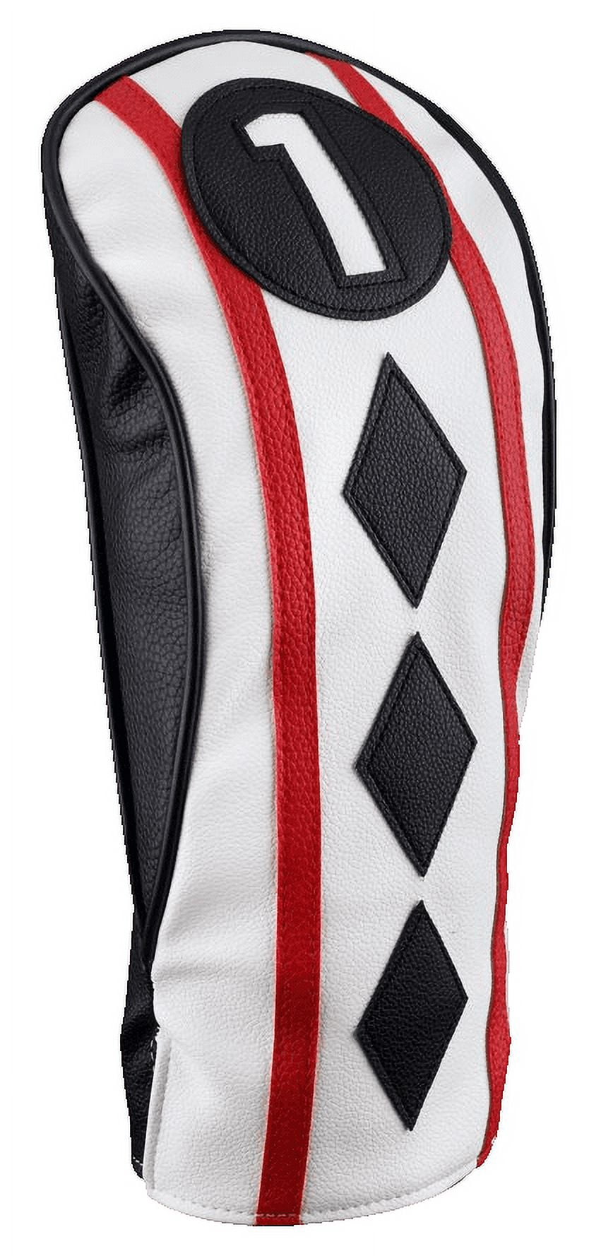 Majek Golf Clubs Club Premium Poker Diamond Protective Hand Made Black Red White Head Covers 460cc #1 Driver Fairway Metal Woods #3#5 +#H Utility Hybrid Cover with Adjustrable Wheel Tag Cover Set